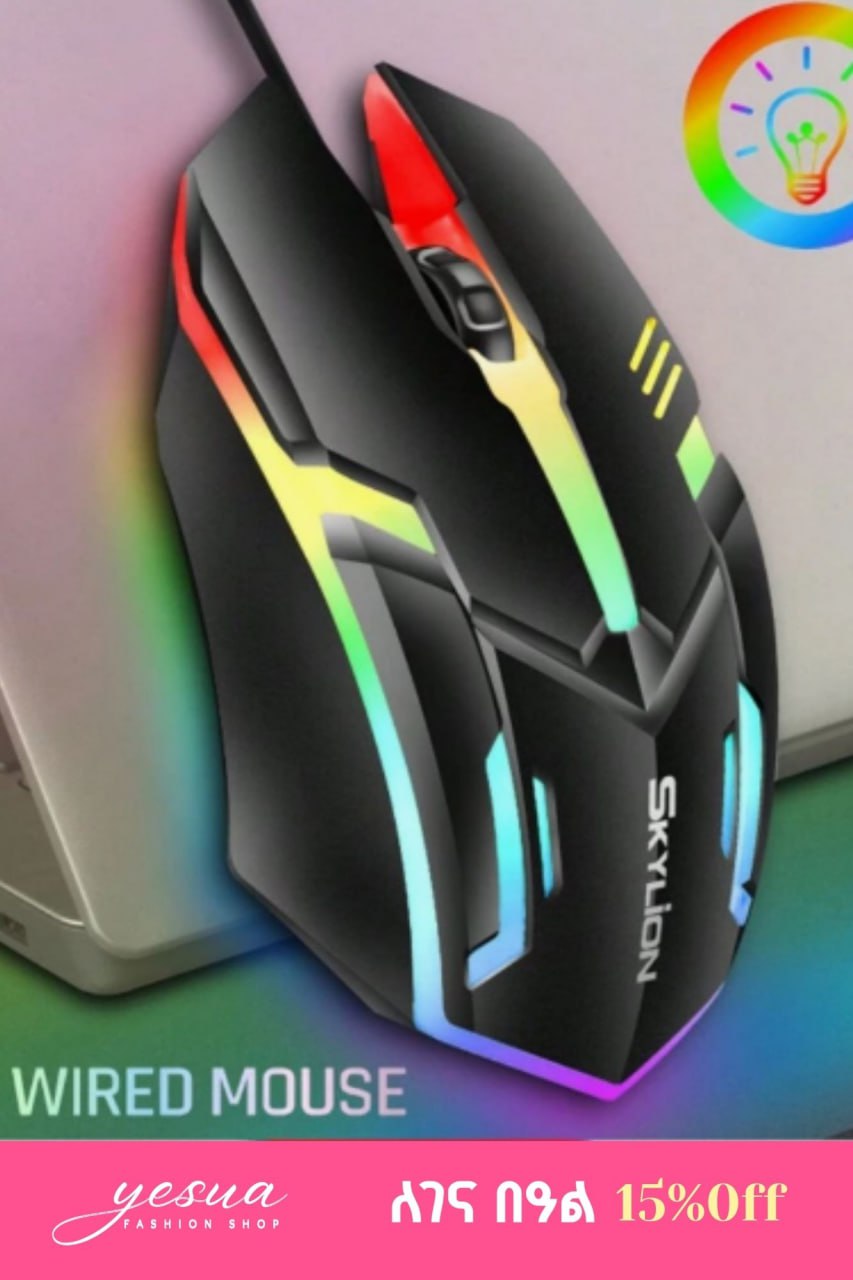 1pc Black 3-Button Gaming/Office Mouse With Colorful Led Lights